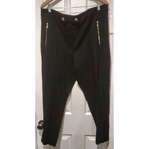 Anne Klein Womens Plus Size 18W Black Stretch Pants Gold Zipper Pocket Classic